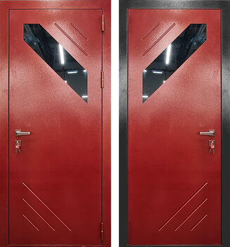Дверь терморазрыв РД-2505 красный порошок окно и давленый узор