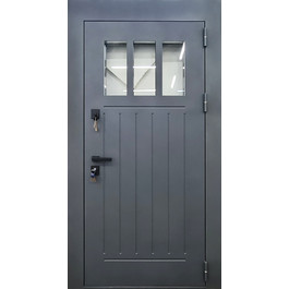 Серая дверь входная со стеклом и окном РД-2514 в частный с терморазрывом по цене от 28500 рублей