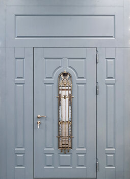 Входная дверь с ковкой и стеклом РД-2571 с верхней фрамугой