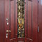 Морозостойкая уличная дверь с фрамугой РД-2469 ковка и стекло МДФ вишня селекционная