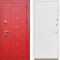 Красная металлическая дверь с вставками молдинга в кваритру РД-2512 с термозащитой